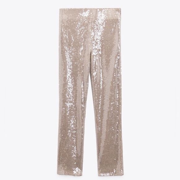 ZARA SEQUIN CROPPED PANTS - Picture 5 of 7
